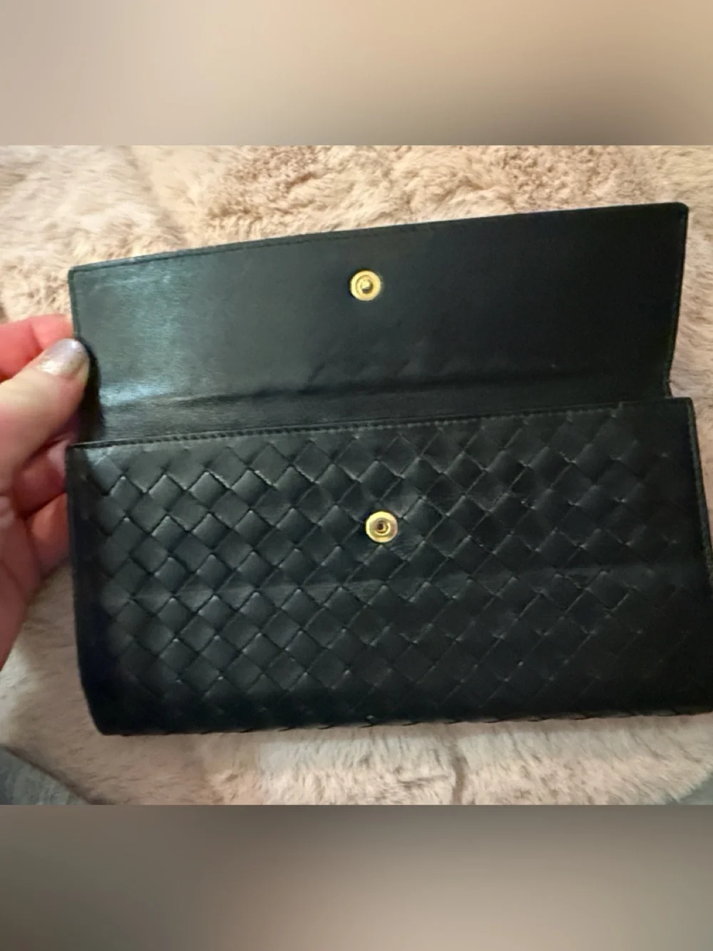 Bottega Veneta Black Leather Fold Wallet